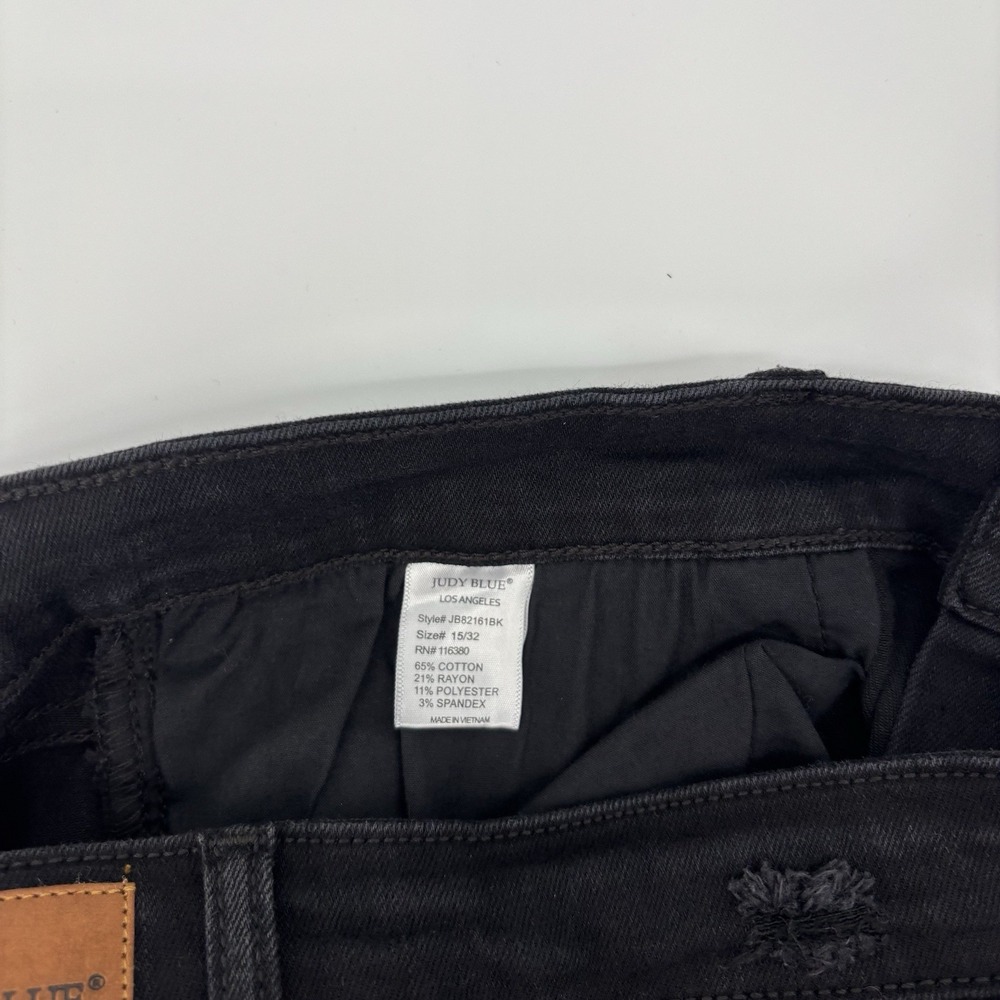 Judy Blue Jeans Womens 15/32 Black Boyfriend Fit Ripped Distressed High Rise - Picture 9 of 13